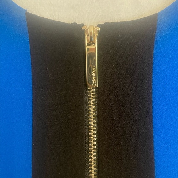 Calvin Klein Size 16W/16F/16M Blue & Black Colorblock Dress Gold Zip Mid-Length - Picture 2 of 7
